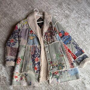 Johnny Was Multicolor Patchwork Teddy Jacket